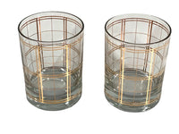 Load image into Gallery viewer, Georges Briard Signed Mid-Century Golden Squares Double Old Fashion Glasses (Set of 2)
