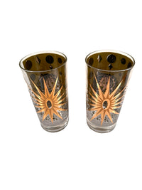 Load image into Gallery viewer, Fred Press Signed Mid-Century Green &amp; 22-Karat Gold Atomic Starburst Glasses (Set of 2)
