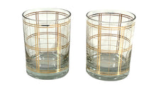 Load image into Gallery viewer, Georges Briard Signed Mid-Century Golden Squares Double Old Fashion Glasses (Set of 2)
