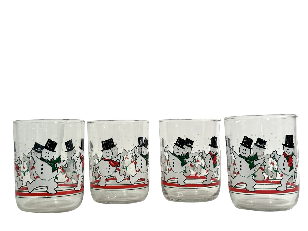 Libbey Mid-Century Dancing Snowmen Double Old Fashion Glasses (Set of 4)