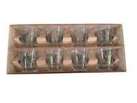 Load image into Gallery viewer, Federal Glass Inca Atomic Turquoise and 22-Karat Gold Starburst Jigger/Shot Glasses (Set of 8)
