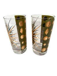 Load image into Gallery viewer, Fred Press Signed Mid-Century Green &amp; 22-Karat Gold Atomic Starburst Glasses (Set of 2)
