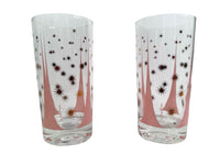 Load image into Gallery viewer, Fred Press Signed Mid-Century Pink and 22-Karat Gold Atomic Triangles and Starburst Highball Glasses (Set of 2)
