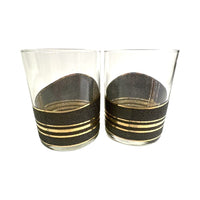 Load image into Gallery viewer, Culver Signed Mid-Century Black and Gold Textured Double Old Fashion Glasses (Set of 2)
