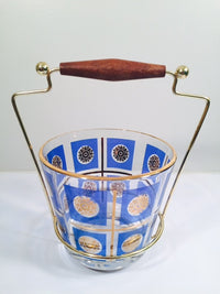 Load image into Gallery viewer, Classic 1960&#39;s Retro 22-Karat Gold Blue and Gold Sunburst Ice Container with Carrier
