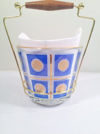 Load image into Gallery viewer, Classic 1960&#39;s Retro 22-Karat Gold Blue and Gold Sunburst Ice Container with Carrier
