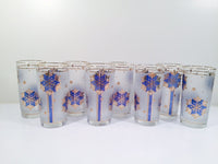 Load image into Gallery viewer, Libbey - Blue and 22-Karat Gold Frosted Star/Snowflake Glasses (Set of 8)
