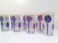 Load image into Gallery viewer, Libbey - Blue and 22-Karat Gold Frosted Star/Snowflake Glasses (Set of 8)

