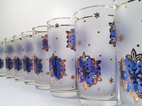 Load image into Gallery viewer, Libbey - Blue and 22-Karat Gold Frosted Star/Snowflake Glasses (Set of 8)
