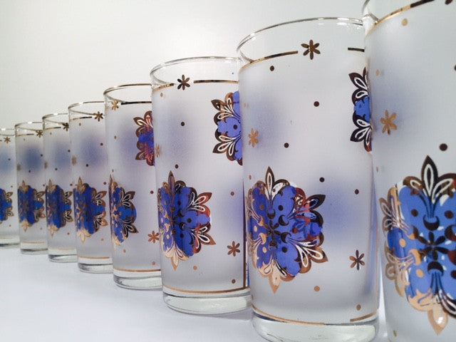 Libbey - Blue and 22-Karat Gold Frosted Star/Snowflake Glasses (Set of 8)