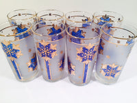 Load image into Gallery viewer, Libbey - Blue and 22-Karat Gold Frosted Star/Snowflake Glasses (Set of 8)
