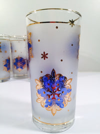 Load image into Gallery viewer, Libbey - Blue and 22-Karat Gold Frosted Star/Snowflake Glasses (Set of 8)
