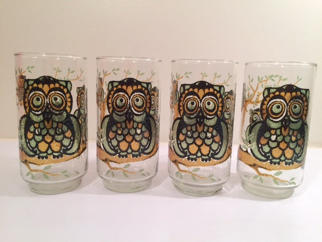 Classic 1970's Retro Owl Medium Size Glasses (Set of 4)