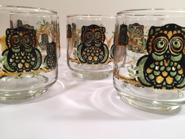 Classic 1970's Retro Owl Short Glasses (Set of 7)