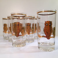 Load image into Gallery viewer, Culver Signed 22-Karat Gold Retro Owl Glasses - Tall (Set of 7)

