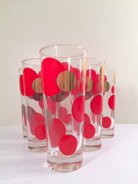 Load image into Gallery viewer, Russel Wright Mid-Century Bright Red &amp; 22-Karat Gold Eclipse Tall Collins Glasses (Set of 6)
