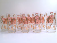 Load image into Gallery viewer, Fred Press - Mid-Century Signed Pink &amp; 22-Karat Gold Jockey &amp; Horse Glasses (Set of 8)
