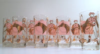 Load image into Gallery viewer, Fred Press - Mid-Century Signed Pink &amp; 22-Karat Gold Jockey &amp; Horse Glasses (Set of 8)

