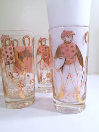 Load image into Gallery viewer, Fred Press - Mid-Century Signed Pink &amp; 22-Karat Gold Jockey &amp; Horse Glasses (Set of 8)
