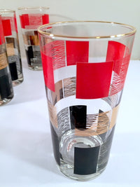 Load image into Gallery viewer, Mid-Century Red, Gold and Black Square Abstract Glasses (Set of 8)

