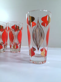 Load image into Gallery viewer, Anchor Hocking Mid-Century Retro Orange and 22-Karat Gold Atomic Abstract Glasses (Set of 8)
