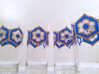 Load image into Gallery viewer, Libbey - Mid-Century Blue and 22-Karat Gold Star/Snowflake Glasses (Set of 4)
