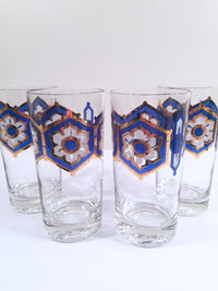 Load image into Gallery viewer, Libbey - Mid-Century Blue and 22-Karat Gold Star/Snowflake Glasses (Set of 4)
