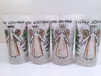 Load image into Gallery viewer, John Sutton - Signed Mid-Century Angel and Christmas Tree Flocked Glasses (Set of 4)
