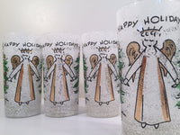 Load image into Gallery viewer, John Sutton - Signed Mid-Century Angel and Christmas Tree Flocked Glasses (Set of 4)
