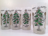 Load image into Gallery viewer, John Sutton - Signed Mid-Century Angel and Christmas Tree Flocked Glasses (Set of 4)
