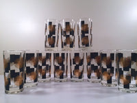 Anchor Hocking - Mid-Century Black Square with 22-Karat Gold Atomic Burst Glasses (Set of 11)