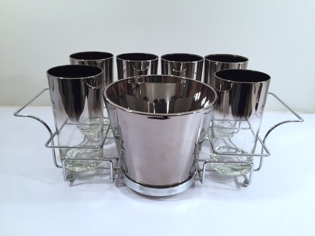 Vitreon Queens Luster - Mid-Century Bar Set with Carrier (6 Glasses, Ice Container and Carrier)