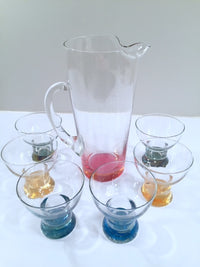 Load image into Gallery viewer, Mid-Century Vintage Rainbow Martini Pitcher with 6 low-ball glasses (1 Pitcher and 6 Low-Ball Glasses)
