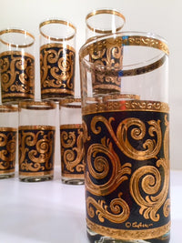 Load image into Gallery viewer, Culver - Signed Mid-Century 22-Karat Gold Baroque Scroll Highball Glasses (Set of 8)
