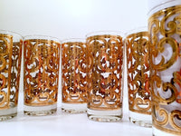 Load image into Gallery viewer, Georges Briard - Signed Mid-Century 22-Karat Gold Fleur-De-Lis Highball Glasses (Set of 6)
