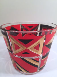 Load image into Gallery viewer, Washington Glass Mid-Century Geometric Red, Black &amp; 22-Karat Gold Ice Container
