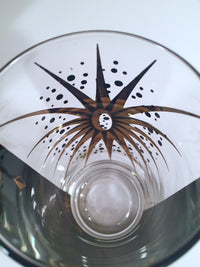 Load image into Gallery viewer, Fred Press - Signed Mid-Century Celestial/Atomic Burst 22-Karat Gold &amp; Black Glasses (Set of 8 with Carrier)
