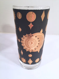 Load image into Gallery viewer, Fred Press - Signed Mid-Century Celestial/Atomic Burst 22-Karat Gold &amp; Black Glasses (Set of 8 with Carrier)
