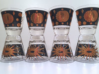 Load image into Gallery viewer, Fred Press - Signed Mid-Century Celestial/Atomic Burst 22-Karat Gold &amp; Black Double-Shot/Whiskey Glasses (Set of 8)
