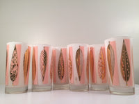 Load image into Gallery viewer, Fred Press - Signed Mid-Century 22-Karat Gold Frosted Pink Leaf Glasses (Set of 6)
