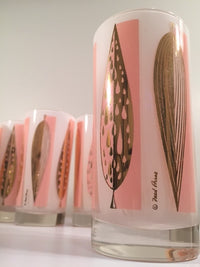 Load image into Gallery viewer, Fred Press - Signed Mid-Century 22-Karat Gold Frosted Pink Leaf Glasses (Set of 6)
