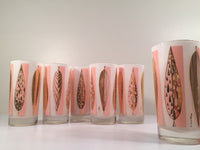 Load image into Gallery viewer, Fred Press - Signed Mid-Century 22-Karat Gold Frosted Pink Leaf Glasses (Set of 6)
