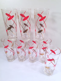 Load image into Gallery viewer, Federal Glass Rhythm Mid-Century Red and 22-Karat Gold Atomic Collins Glasses (Set of 8)
