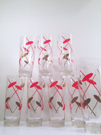 Load image into Gallery viewer, Federal Glass Rhythm Mid-Century Red and 22-Karat Gold Atomic Collins Glasses (Set of 8)
