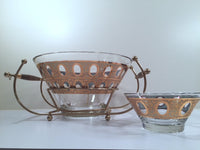 Load image into Gallery viewer, Culver Mid-Century 22-Karat Gold &amp; Green Pisa Bowls and Carrier (Set of 2 Bowls with Carrier)
