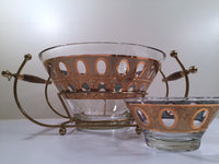 Load image into Gallery viewer, Culver Mid-Century 22-Karat Gold &amp; Green Pisa Bowls and Carrier (Set of 2 Bowls with Carrier)
