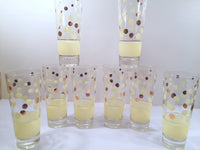 Load image into Gallery viewer, Fred Press Signed Mid-Century Yellow and 22-Karat Gold Polka Dot Tall Collins Glasses (Set of 7)
