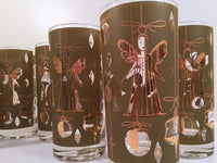 Load image into Gallery viewer, Fred Press - Signed Mid-Century Green &amp; 22-Karat Gold Christmas Angel Glasses (Set of 7)
