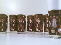 Load image into Gallery viewer, Fred Press - Signed Mid-Century Green &amp; 22-Karat Gold Christmas Angel Glasses (Set of 7)
