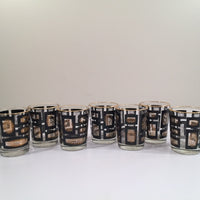Load image into Gallery viewer, Mid-Century Jeannette Glassware Black and 22-Karat Gold Geometric 25-Piece Bar Set

